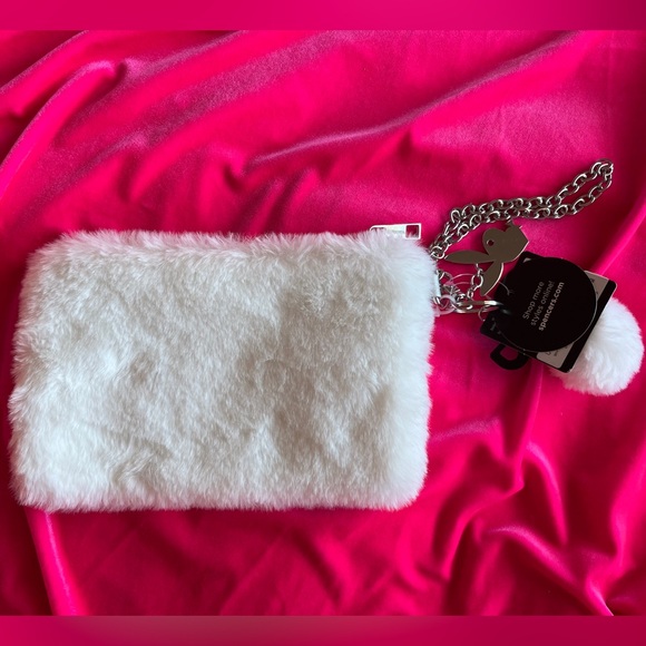 Playboy x Spencer’s fuzzy zipper pouch/clutch w. pom Pom - Picture 5 of 11